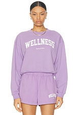 Sporty & Rich Wellness Ivy Cropped Crewneck Sweatshirt in Violet & White, view 1, click to view large image.