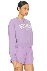 Sporty & Rich Wellness Ivy Cropped Crewneck Sweatshirt in Violet & White, view 2, click to view large image.