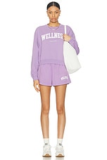 Sporty & Rich Wellness Ivy Cropped Crewneck Sweatshirt in Violet & White, view 4, click to view large image.