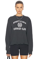 Sporty & Rich Varsity Crest Crewneck Sweatshirt in Black & White, view 1, click to view large image.