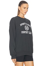 Sporty & Rich Varsity Crest Crewneck Sweatshirt in Black & White, view 2, click to view large image.