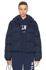 Sporty & Rich Crown LA Puffer Jacket in Navy & Cream, view 1, click to view large image.