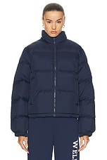 Sporty & Rich Crown LA Puffer Jacket in Navy & Cream, view 2, click to view large image.
