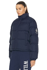 Sporty & Rich Crown LA Puffer Jacket in Navy & Cream, view 4, click to view large image.