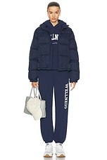 Sporty & Rich Crown LA Puffer Jacket in Navy & Cream, view 6, click to view large image.