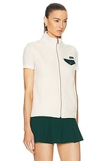 Sporty & Rich Zipped Polar Vest in Cream & Forest, view 3, click to view large image.