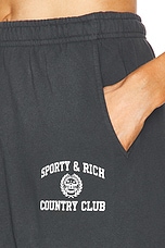 Sporty & Rich Varsity Crest Sweatpant in Black & White, view 6, click to view large image.