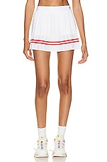 Sporty & Rich Prince Sporty Pleated Skirt in White & Red, view 1, click to view large image.