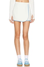 Sporty & Rich Serif Logo Embroidered Wrap Skirt in Coconut & Sky Blue, view 1, click to view large image.