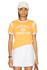 Sporty & Rich Varsity Crest Sports Tee in Faded Gold & White, view 1, click to view large image.