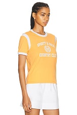 Sporty & Rich Varsity Crest Sports Tee in Faded Gold & White, view 2, click to view large image.