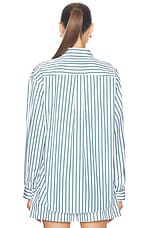 Sporty & Rich Embroidered Oversized Shirt in Verde & White Large Stripe, view 3, click to view large image.