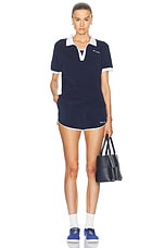 Sporty & Rich Italic Logo Terry Polo Top in Navy & White, view 5, click to view large image.