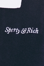 Sporty & Rich Italic Logo Terry Polo Top in Navy & White, view 6, click to view large image.