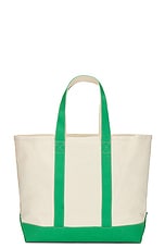 Sporty & Rich Crown Logo Embroidered Two Tone Tote Bag in Natural & Verde, view 2, click to view large image.