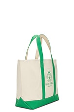 Sporty & Rich Crown Logo Embroidered Two Tone Tote Bag in Natural & Verde, view 3, click to view large image.