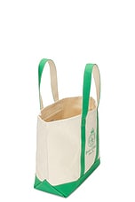 Sporty & Rich Crown Logo Embroidered Two Tone Tote Bag in Natural & Verde, view 4, click to view large image.