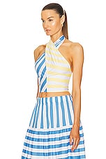 Staud Smocked Kai Top in Buttercup Seashore Stripe, view 3, click to view large image.