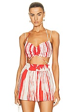 SILVIA TCHERASSI Travis Top in Coral Red Palm Print, view 1, click to view large image.