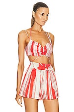 SILVIA TCHERASSI Travis Top in Coral Red Palm Print, view 2, click to view large image.