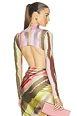 SILVIA TCHERASSI Olante Bodysuit in Artichoke Pink Abstract Stripes, view 1, click to view large image.