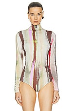 SILVIA TCHERASSI Olante Bodysuit in Artichoke Pink Abstract Stripes, view 2, click to view large image.
