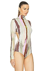 SILVIA TCHERASSI Olante Bodysuit in Artichoke Pink Abstract Stripes, view 3, click to view large image.
