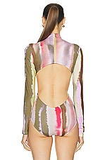 SILVIA TCHERASSI Olante Bodysuit in Artichoke Pink Abstract Stripes, view 4, click to view large image.