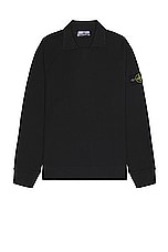 Stone Island Polo Sweatshirt in Black, view 1, click to view large image.