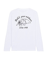 Snow Peak Snow Peak Camping Club Long Sleeve T-Shirt in White, view 1, click to view large image.