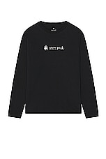 Snow Peak Soft Cotton Logo Long Sleeve T-Shirt in Black, view 1, click to view large image.