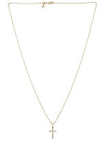 Sydney Evan Fleur De Lis Cross Charm Necklace in Gold & Diamond, view 1, click to view large image.