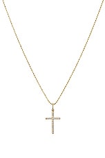 Sydney Evan Fleur De Lis Cross Charm Necklace in Gold & Diamond, view 3, click to view large image.