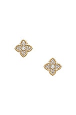 Sydney Evan Moroccan Flower Stud Earrings in Gold & Diamond, view 1, click to view large image.