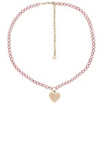 Sydney Evan Scallop Heart Charm Beaded Choker in Rose, view 1, click to view large image.
