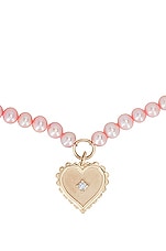 Sydney Evan Scallop Heart Charm Beaded Choker in Rose, view 2, click to view large image.