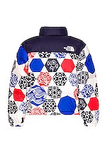 The North Face Printed 1996 Retro Nuptse Jacket in Blue IC Geo Print, view 2, click to view large image.