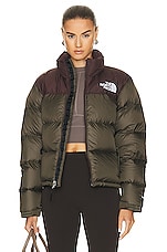 The North Face 1996 Retro Nuptse Jacket in New Taupe Green & Coal Brown, view 2, click to view large image.