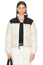 The North Face Crinkle Rev Nuptse Jacket in White Dune Low Fi Hi Tek Dye Print, view 1, click to view large image.