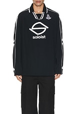 TAKAHIROMIYASHITA The Soloist Back Gusset Sleeve Polo Collar Football Shirt in Black & White, view 4, click to view large image.