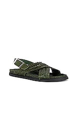 The Row Buckle Sandal in DARK GREEN, view 2, click to view large image.