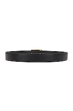 TOM FORD Shiny Grain Goat Enamel Scored T Belt in Black, view 2, click to view large image.