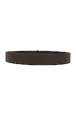 TOM FORD Small Grain Calf T Belt in Chocolate & Black, view 2, click to view large image.