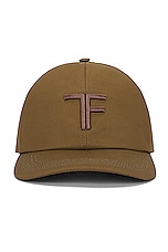 TOM FORD Canvas &amp; Leather Cap in Olive Brown, view 1, click to view large image.
