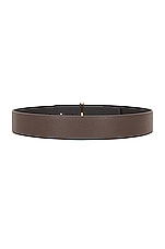 TOM FORD Small Grain Calf T Belt in Chocolate & Black, view 2, click to view large image.