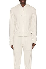 TOM FORD Lightweight Lounge Zip Hoodie in Ivory, view 4, click to view large image.