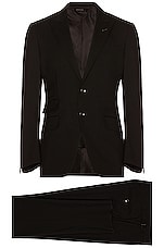 TOM FORD Plain Weave Suit in Black, view 1, click to view large image.