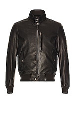 TOM FORD Grain Leather Harrington Jacket in Black, view 1, click to view large image.