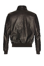 TOM FORD Grain Leather Harrington Jacket in Black, view 2, click to view large image.