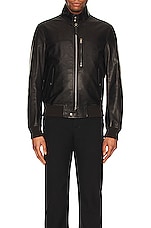 TOM FORD Grain Leather Harrington Jacket in Black, view 3, click to view large image.